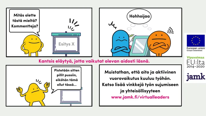 Virtual Leaders sarjakuva läsnä palaverissa