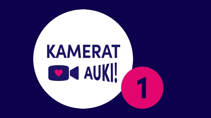 Kamerat auki -podcast 1 -teksti ja kameraikoni