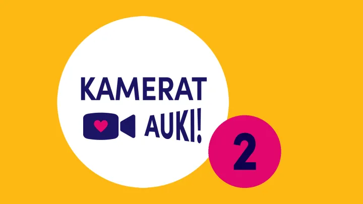 Kamerat auki -teksti ja kameraikoni