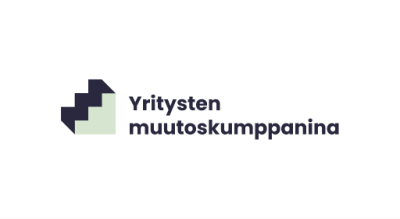 Piirretyt kolmiaskelmaiset portaat -logo ja yritysten muutoskumppanina -sanat