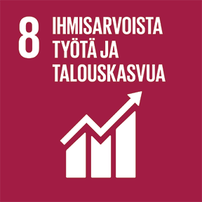 YK:n kestävän kehityksen tavoite 8: ihmisarvoista työtä ja talouskasvua.